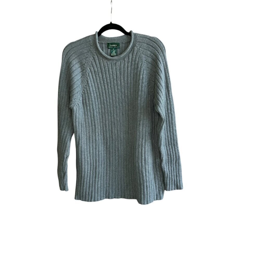Lauren Ralph Lauren Slate Blue Ribbed Knit Heavy 100% Cotton Roll Neck Sweater